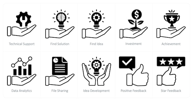 A set of 10 seo icons as technical support find solution find idea