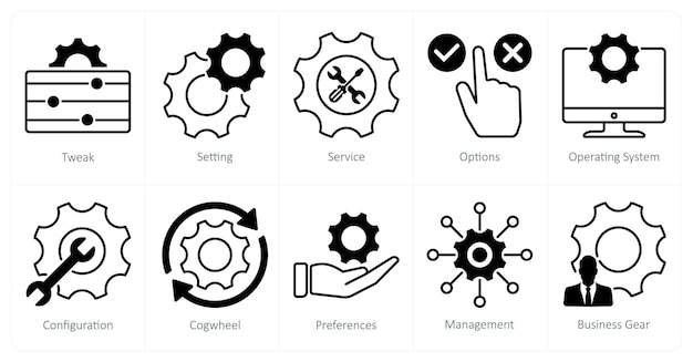 A set of 10 settings and configuration icons as tweak setting service