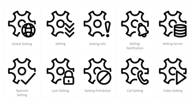 A set of 10 settings icons as global setting setting setting info