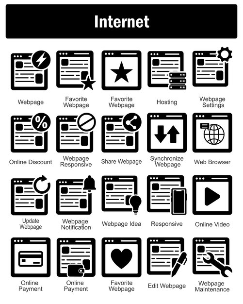 A set of 20 Internet icons as webpage favorite webpage hosting