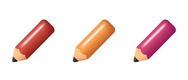 a set of 3d pencils toy plastic pencil vector clipart isolated on white background