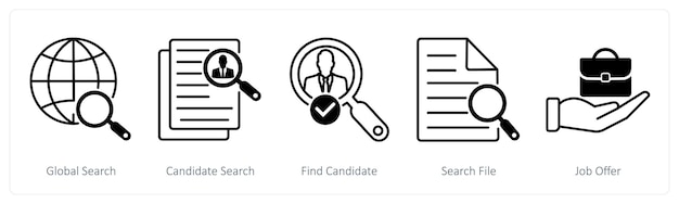 A set of 5 Business and Office icons as global search candidate search find candidate