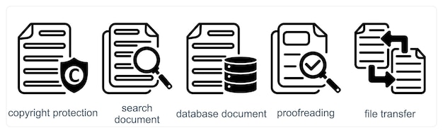 A set of 5 business icons as copyright protection search document database document