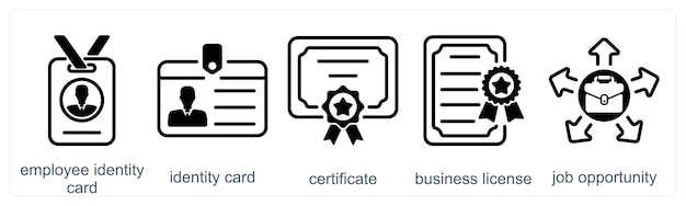 A set of 5 business icons as employee identity card identity card