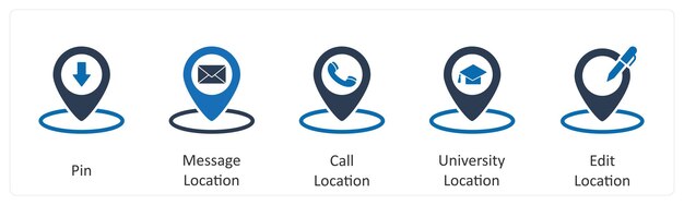 A set of 5 Business icons as pin message location call location