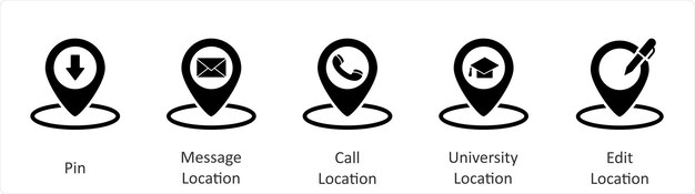A set of 5 Business icons as pin message location call location