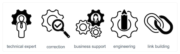 a set of 5 business icons as technical expert correction business support