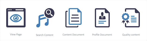 A set of 5 business icons such as View Page Search Content