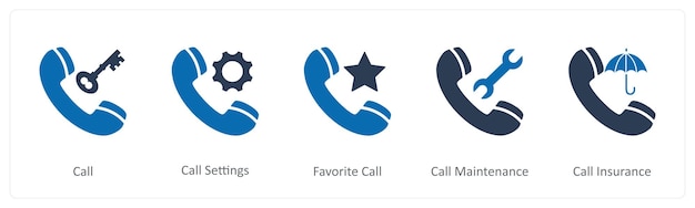 a set of 5 contact icons as call call settings favorite call call maintenance