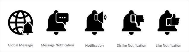 a set of 5 contact icons as global message message notification notification