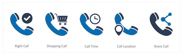 a set of 5 contact icons as right call shopping call call time