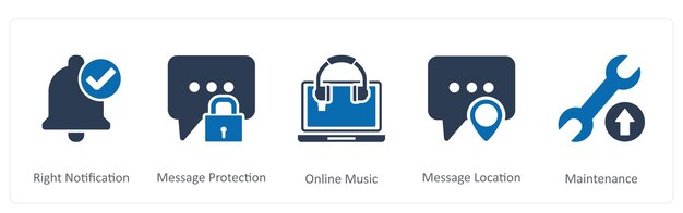 A set of 5 Contact icons as right notification message protection online music