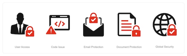 A set of 5 Cyber Security icons as user access code issue email protection