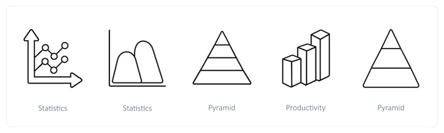 A set of 5 diagram and report icons such as statistics pyramid productivity