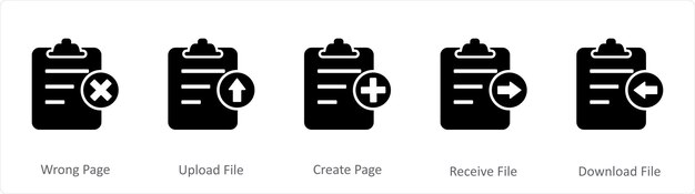 A set of 5 Document icons as wrong page upload file create page