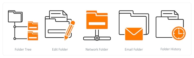 A set of 5 Files icons as folder tree edit folder network folder