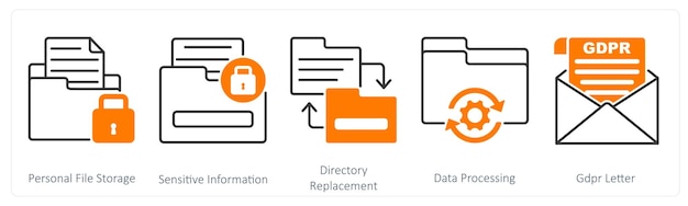 A set of 5 GDPR icons as personal file storage sensitive information directory replacement