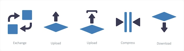 A set of 5 graphic tools icons such as Exchange Upload Compress