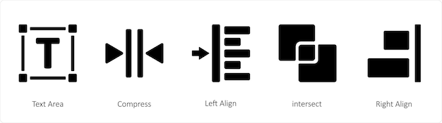 A set of 5 graphic tools icons such as Text Area Compress Left Align