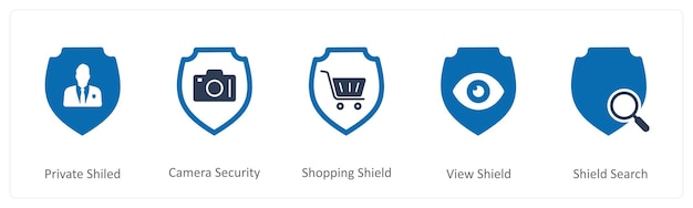 A set of 5 Internet icons as private shield camera security shopping shield