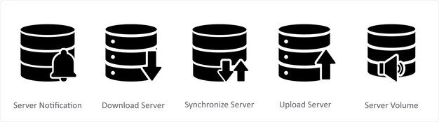 A set of 5 Internet icons as server notification download server