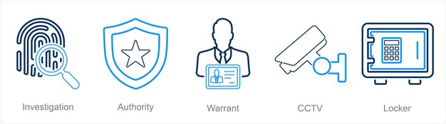A set of 5 Justice icons as investigation authority warrant
