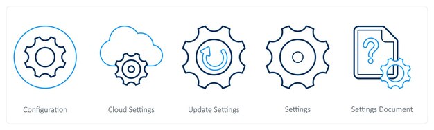 a set of 5 mix icons as configuration cloud settings update settings