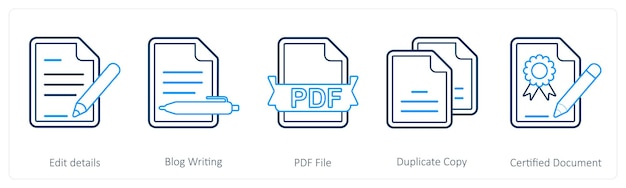 A set of 5 mix icons as edit details blog writing pdf file
