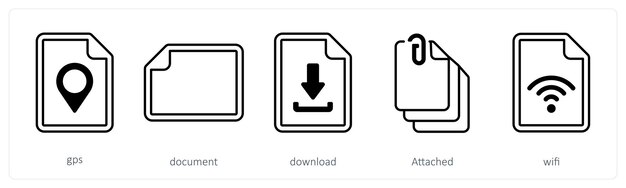 A set of 5 mix icons as gps document download