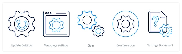 A set of 5 mix icons as update settings webpage settings gear