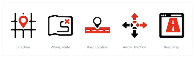 A set of 5 Navigation icons such as Direction wrong route