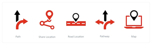 A set of 5 Navigation icons such as Path Share Location