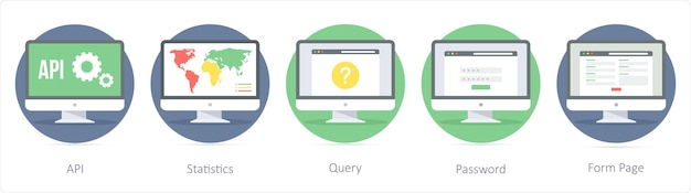 A set of 5 Seo icons as api statistics query