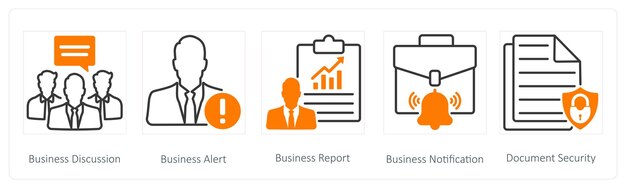 A set of 5 Seo icons as business discussion business alert business report