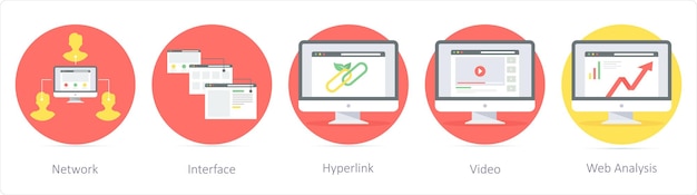 A set of 5 Seo icons as network interface hyperlink