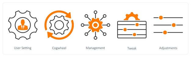 A set of 5 Settings icons as user setting cogwheel management