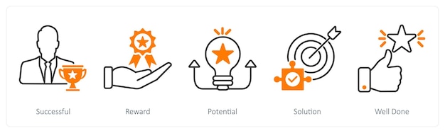 A set of 5 Success icons as successful reward potential