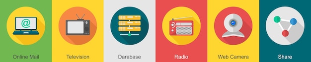 A set of 6 communication icons as online mail television database