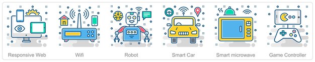 a set of 6 smart technology icons as responsive web wifi robot