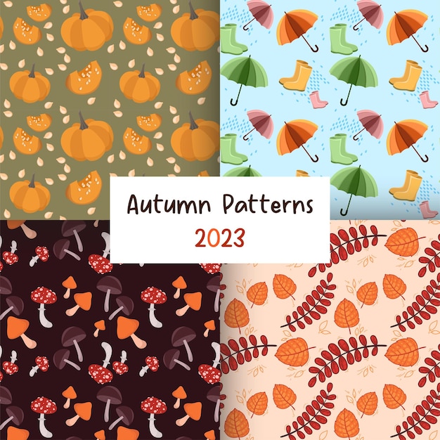 a set of autumn seamless patterns 2023