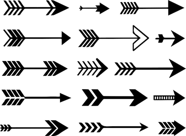 a set of Black arrow vector icon different type white background