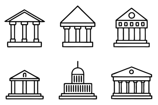 a set of buildings with columns and columns