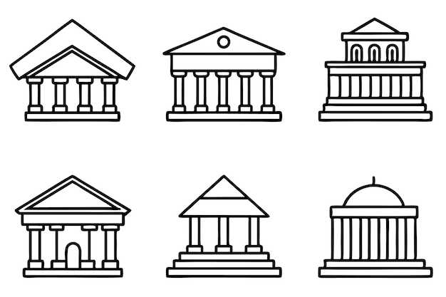 a set of buildings with columns and columns