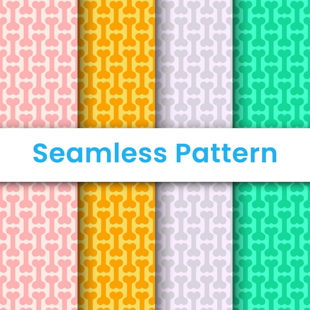 A set of colorful patterns of bones and hearts