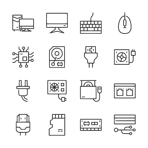 a set of computer icons including a keyboard mouse and monitor