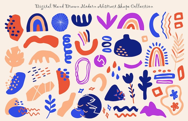 a set of cute hand drawn modern abstract organic shape