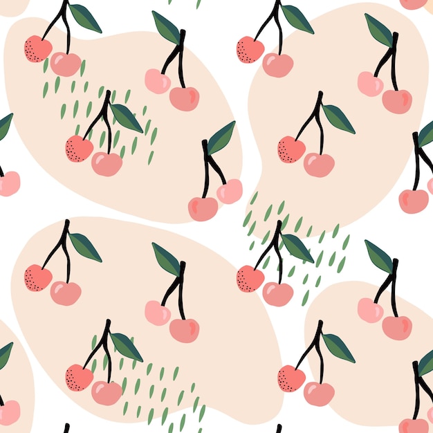 a set of cute vector seamless patterns with abstract flowers fruits with simple shapes leaves
