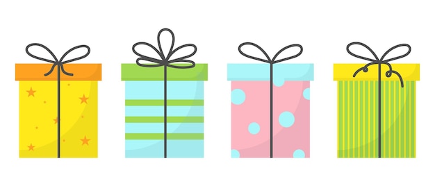 a set of four gifts with ribbons and bows a set of boxes for gifts a set of gifts for the holiday