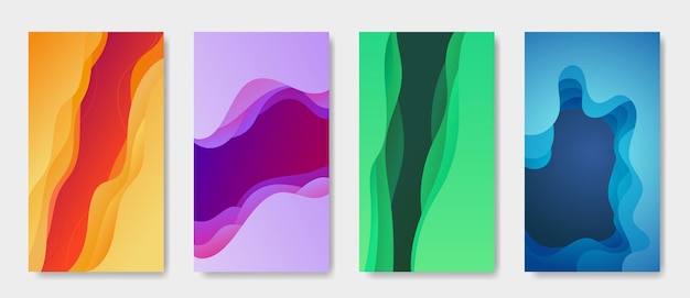 a set of four gradient backgrounds in the paper cut style for stories banners etc
