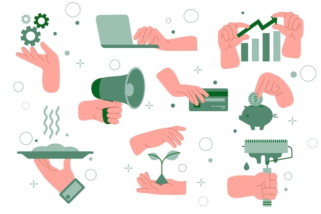 a set of hand gestures holding various objects